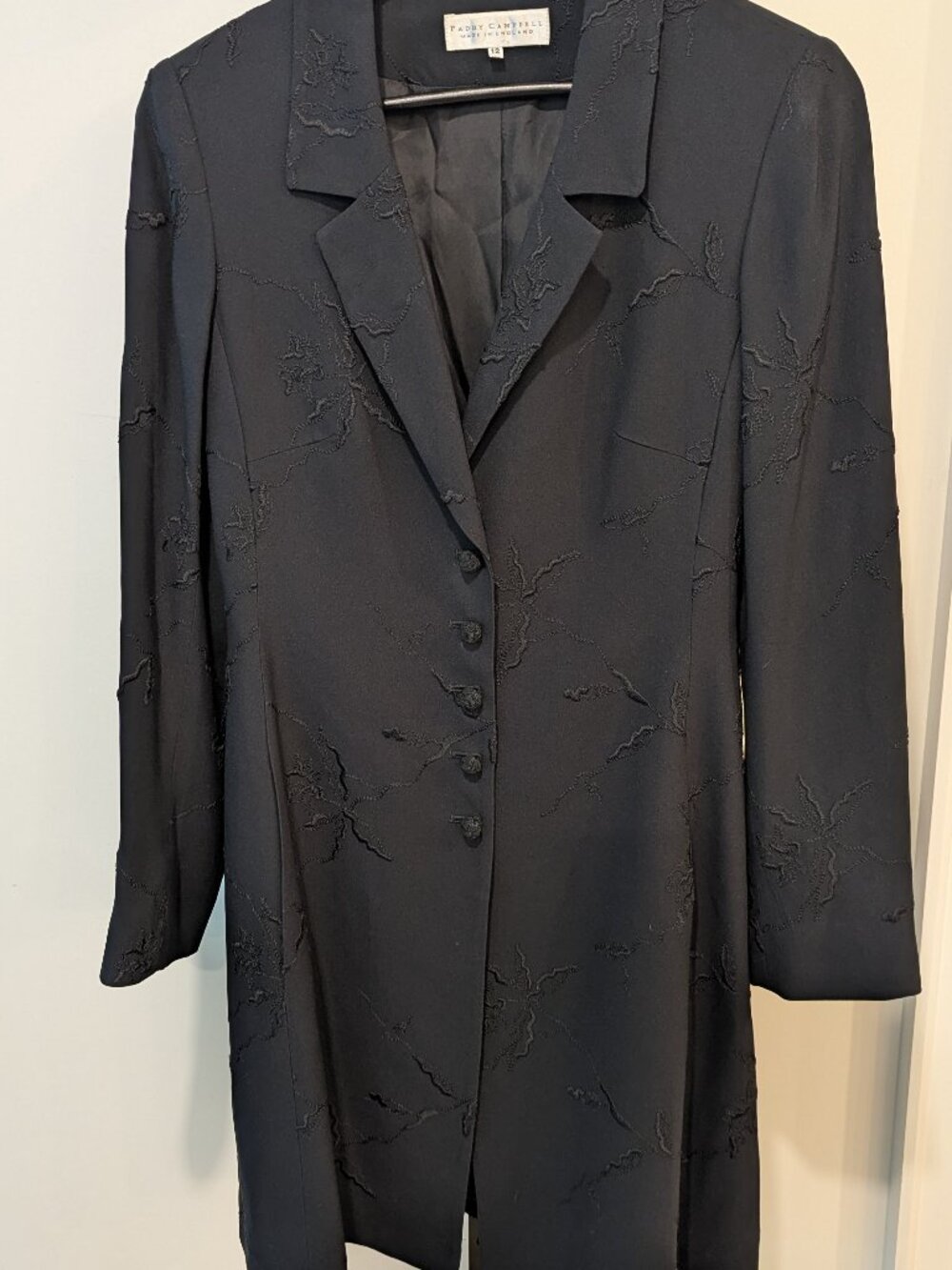 Vintage Paddy Campbell Made in England Black Embroidered Longline Blazer Jacket